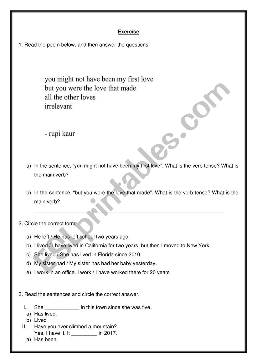 Present Perfect and Simple Past Exercise