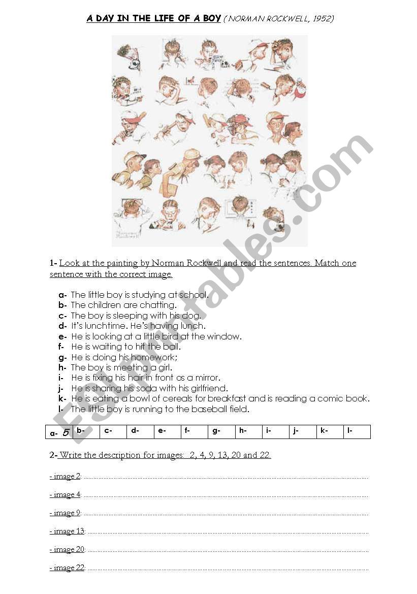 a day in the life of a boy worksheet
