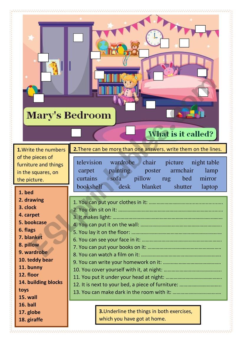 Marys Bedroom worksheet