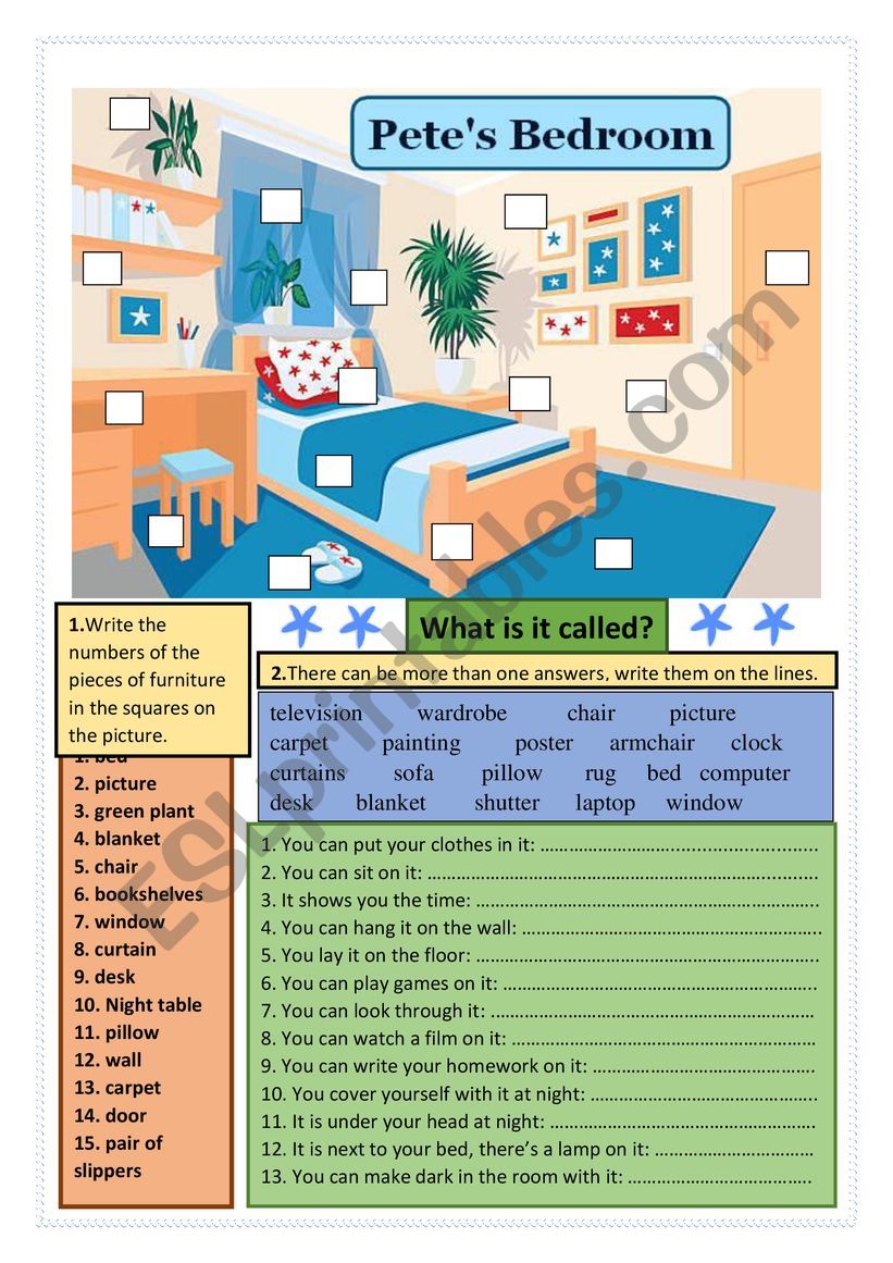 Petes Bedroom worksheet