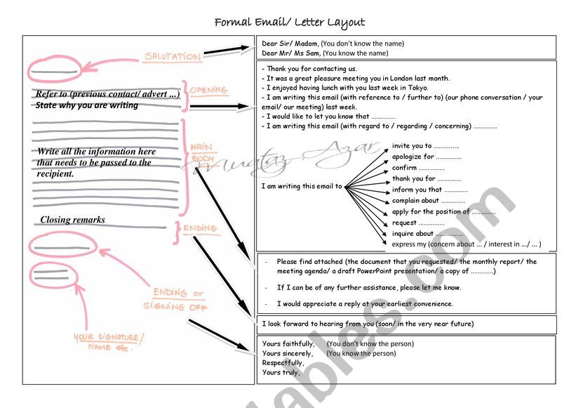 Formal Letter - Email  Layout worksheet