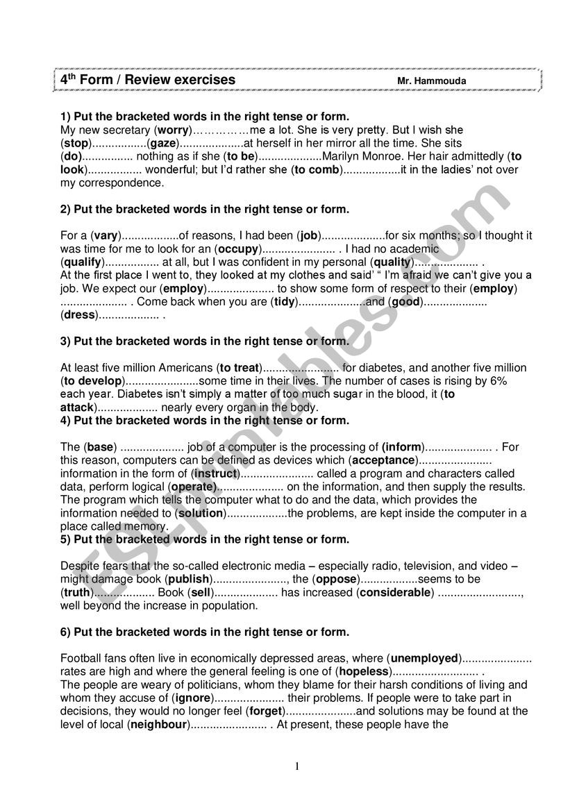 4th grade unit 1 revision exercises