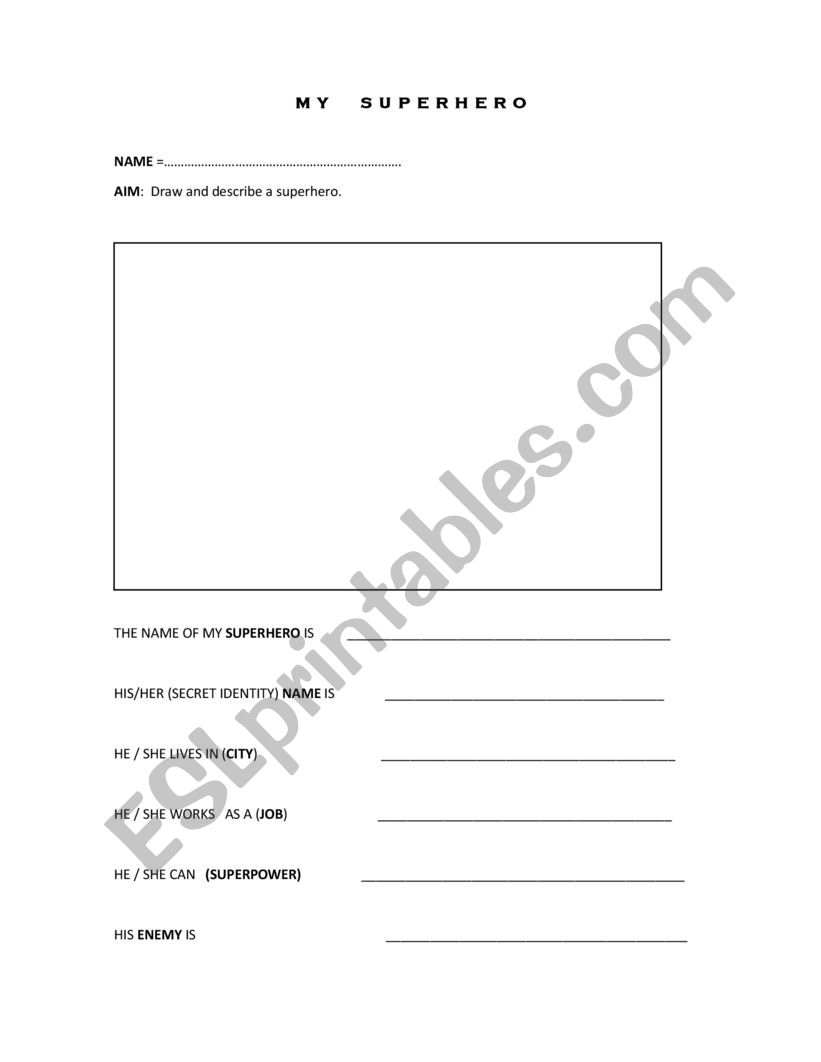 my hero worksheet