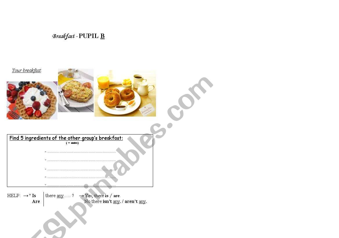 breakfast worksheet