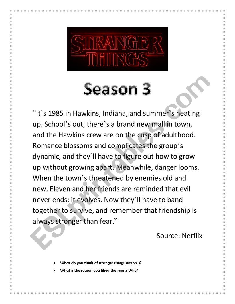 Stranger Things season 3 + vocabulary, video, speaking