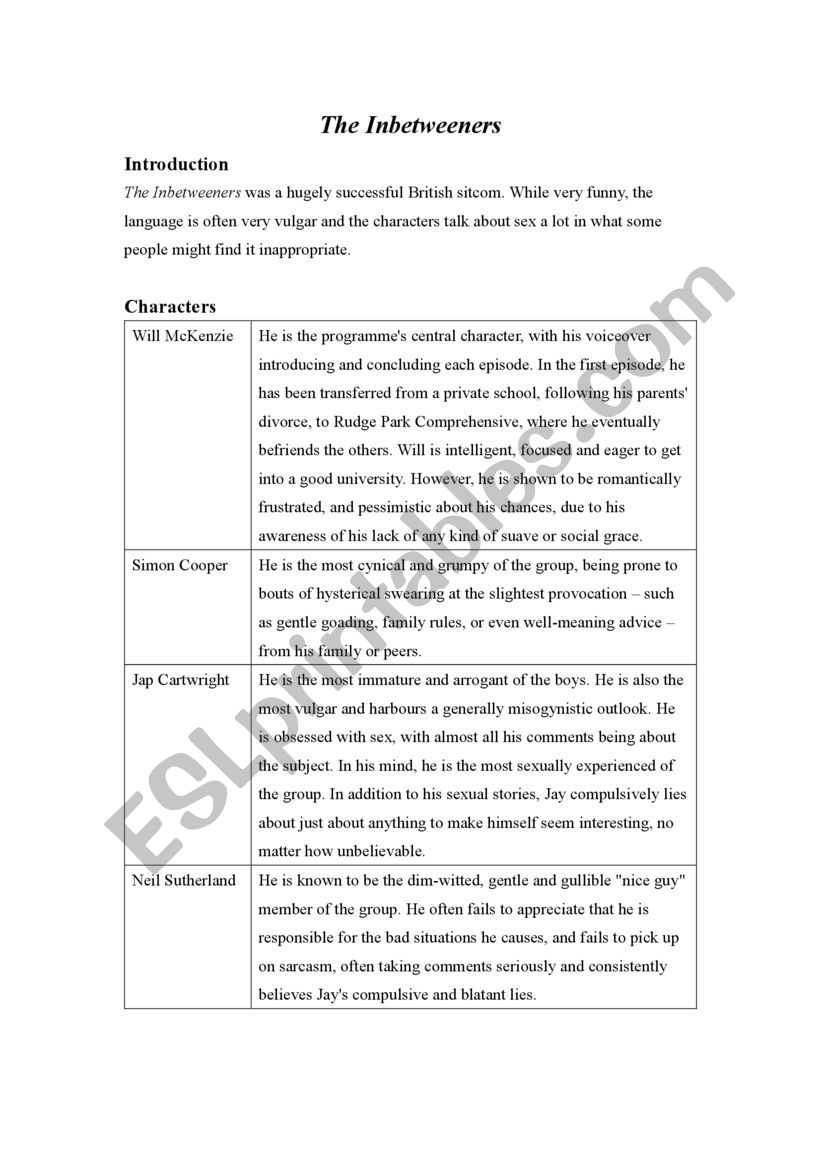 The Inbetweener Pilot (Netflix) Worksheet