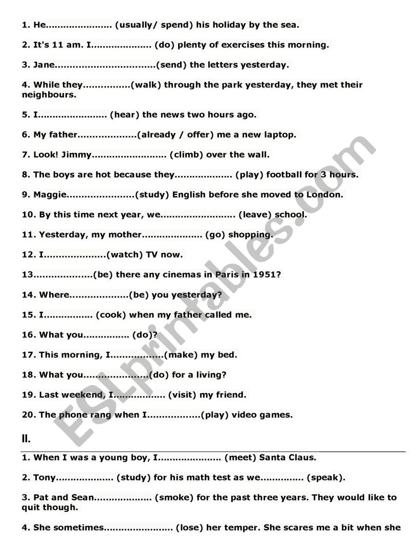 mixed tenses worksheet