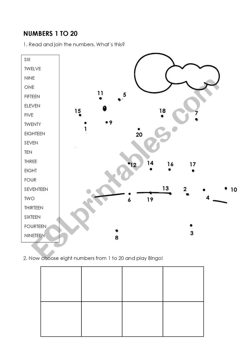 NUMBERS 1 TO 20 worksheet