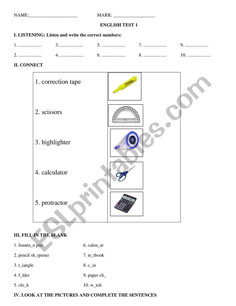 Test for grade 3 students worksheet