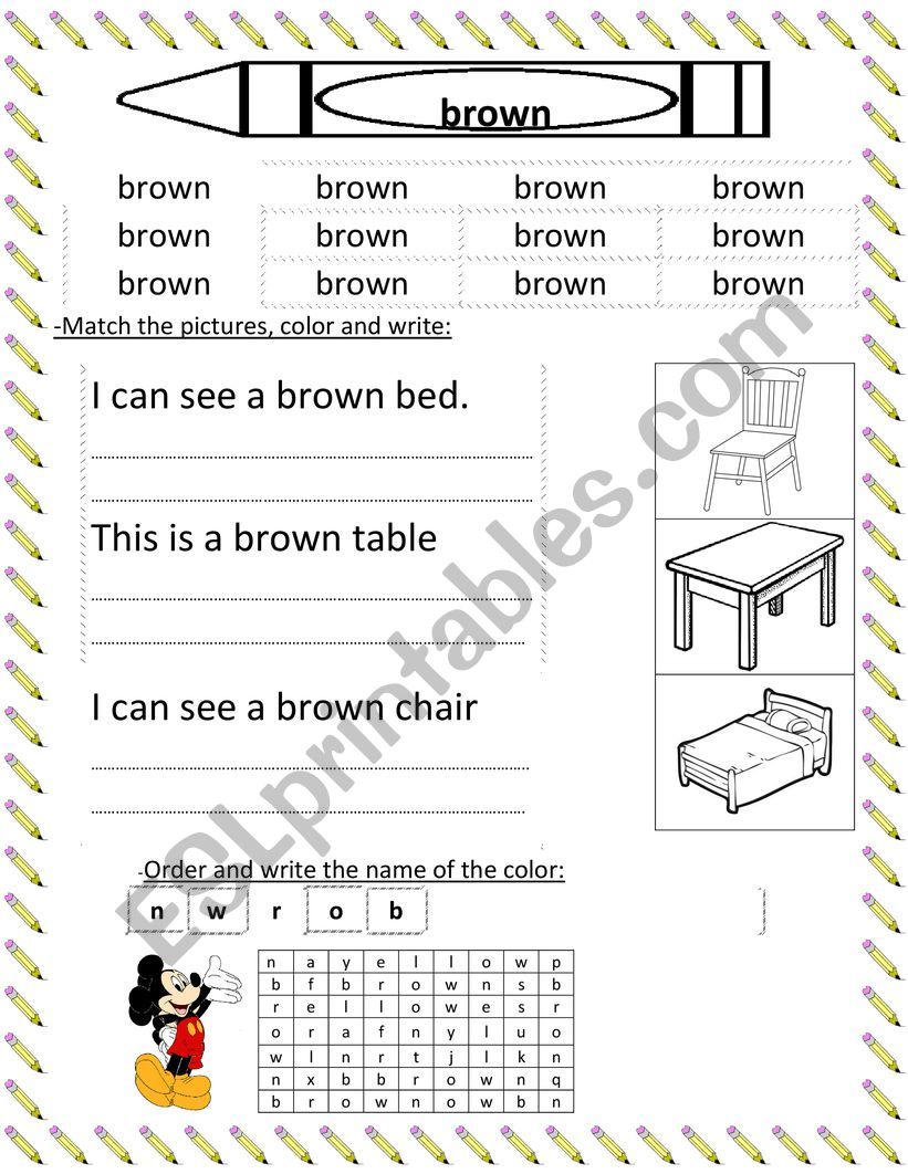 brown colour worksheet worksheet