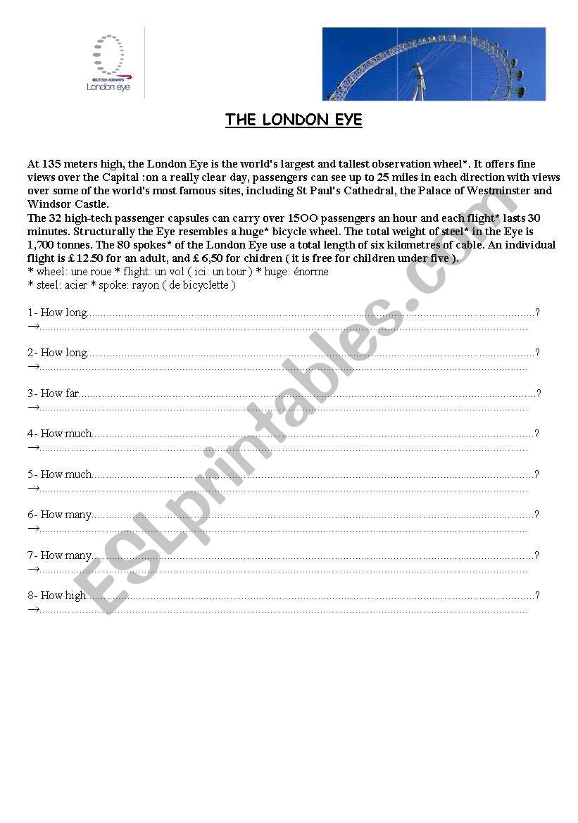 the london eye worksheet