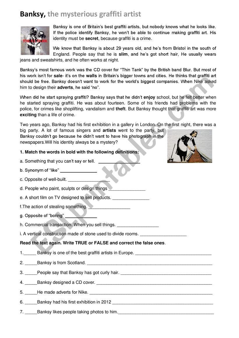 Banksy worksheet