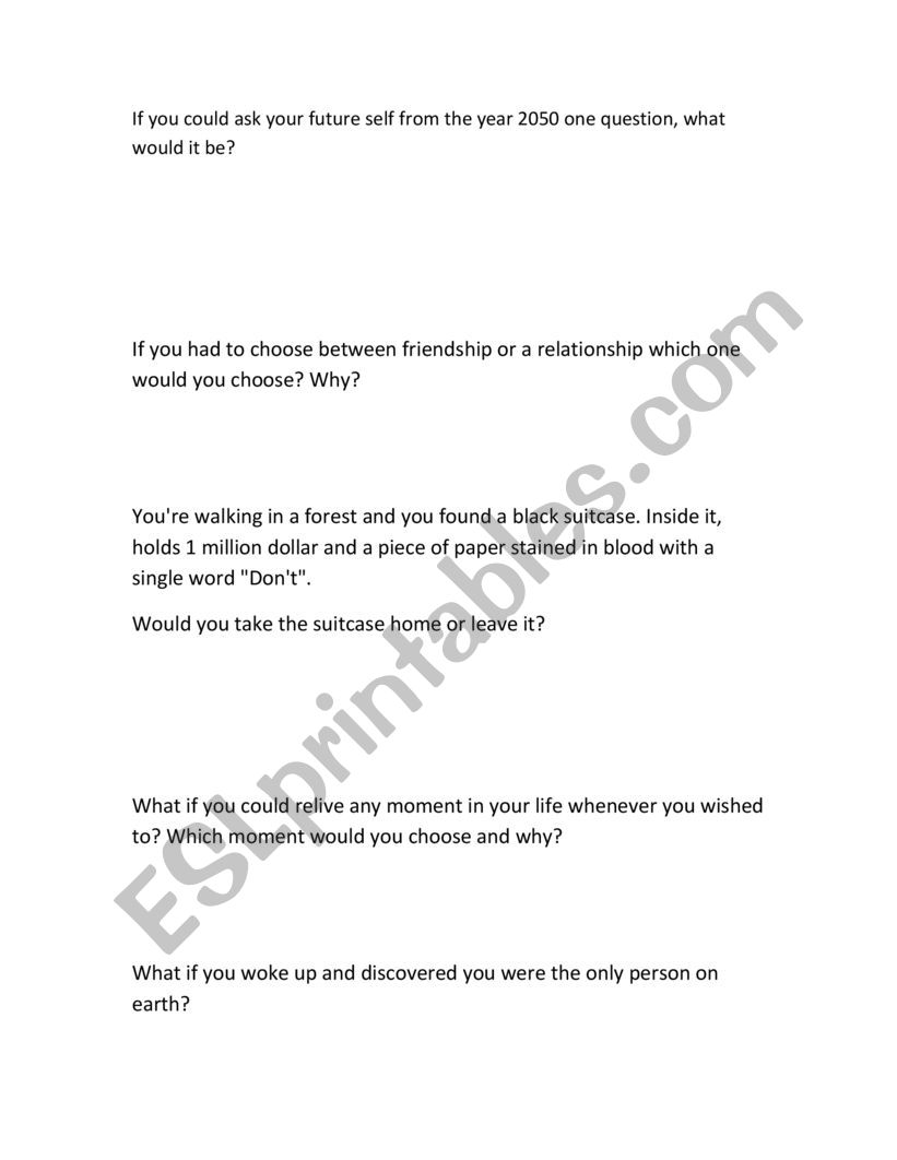 What if questions worksheet