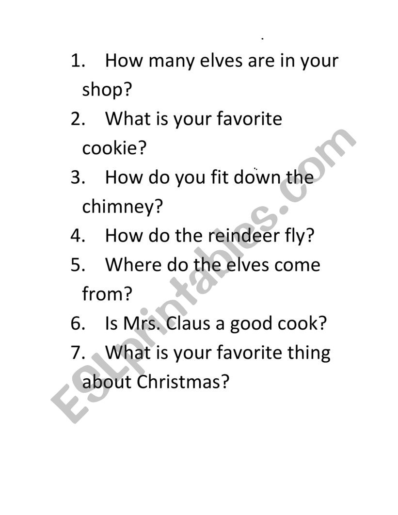 Questions for Santa worksheet