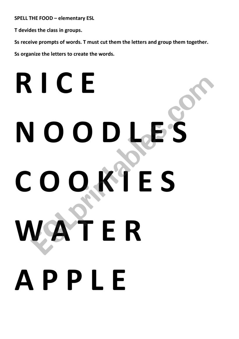 Food Spelling  worksheet