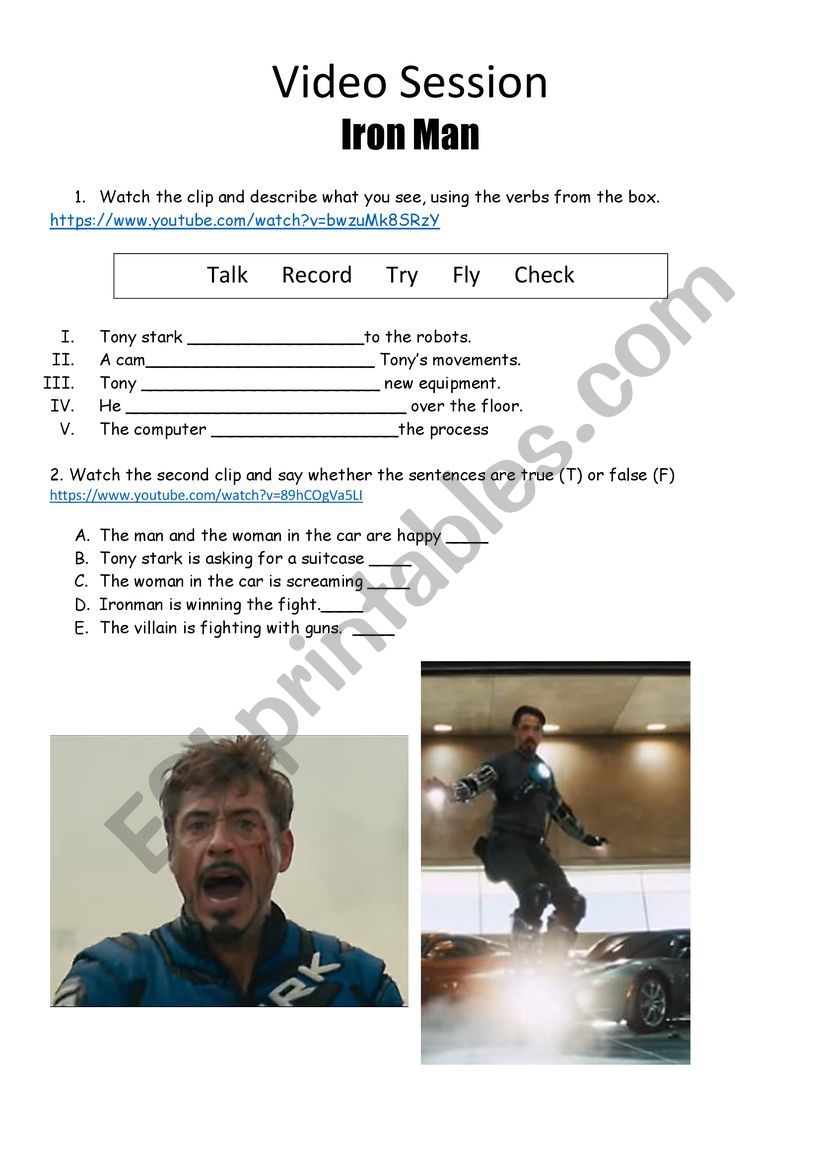 Iron Man Video Activity worksheet