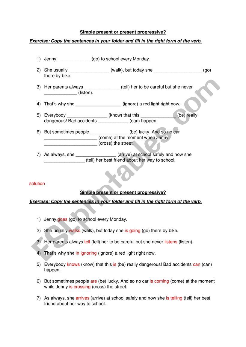 Fill in exercise simple present or present continuous