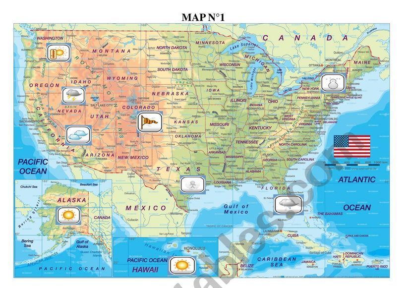 USA weather map worksheet