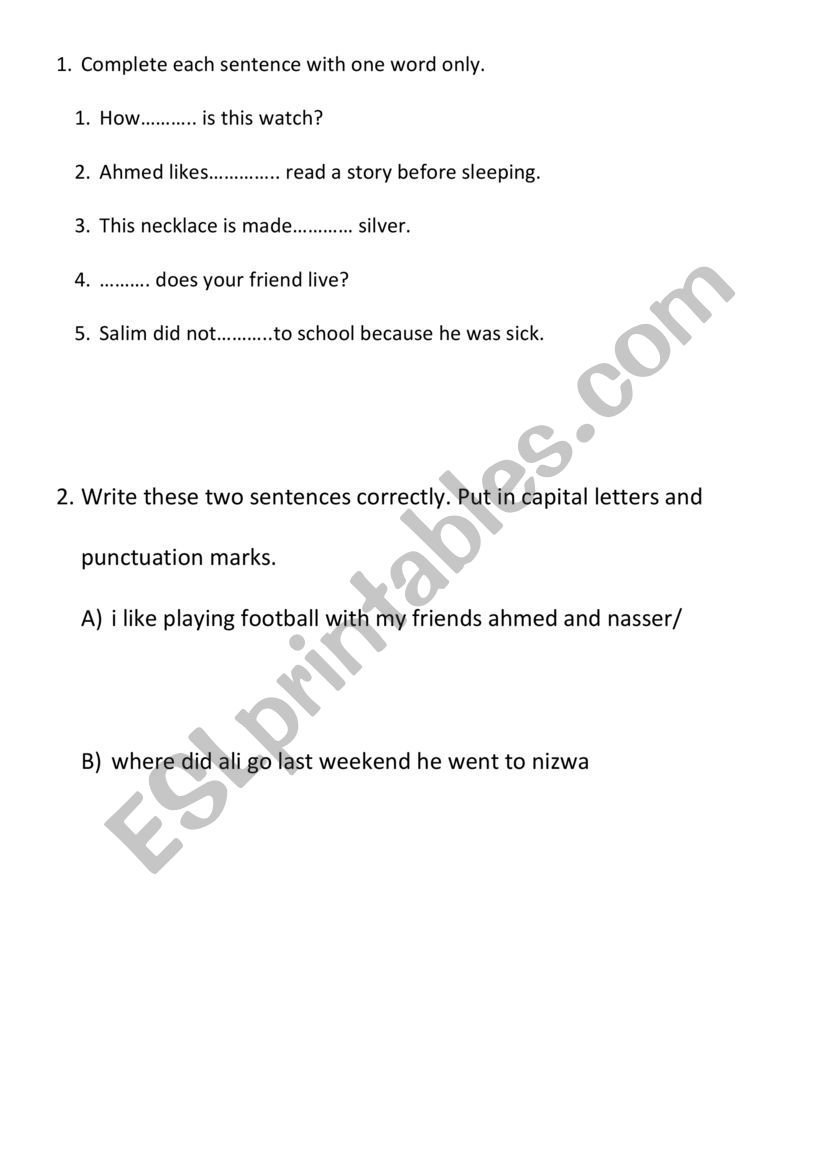 quz for grade 7 worksheet