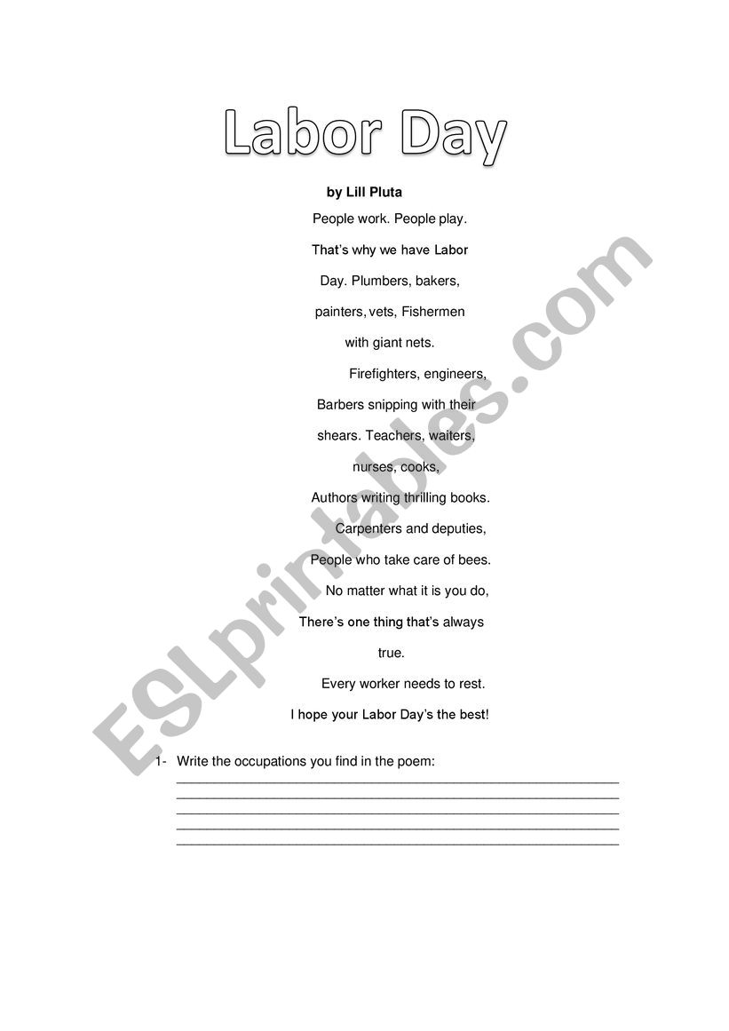 Labor Day worksheet