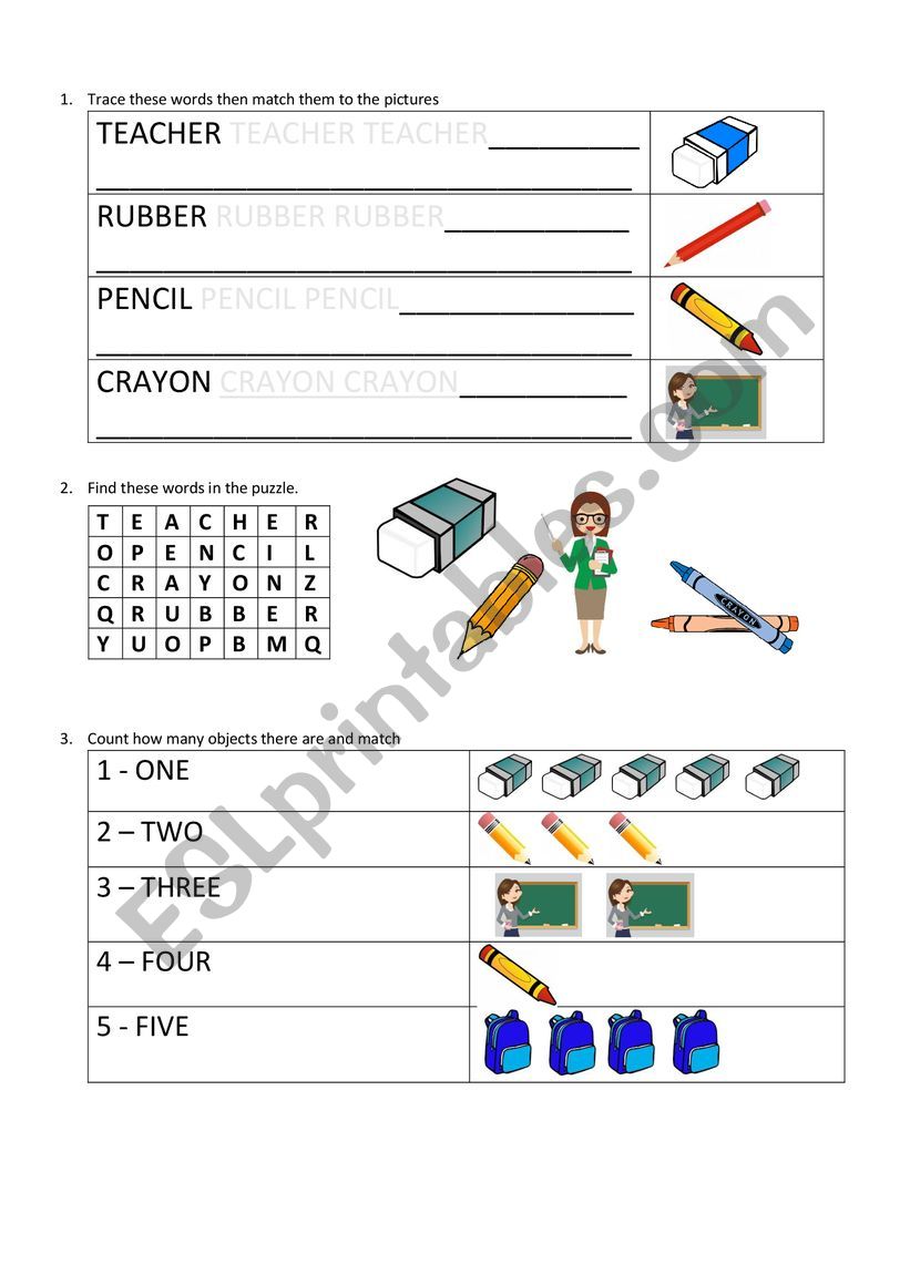 School supplies worksheet worksheet