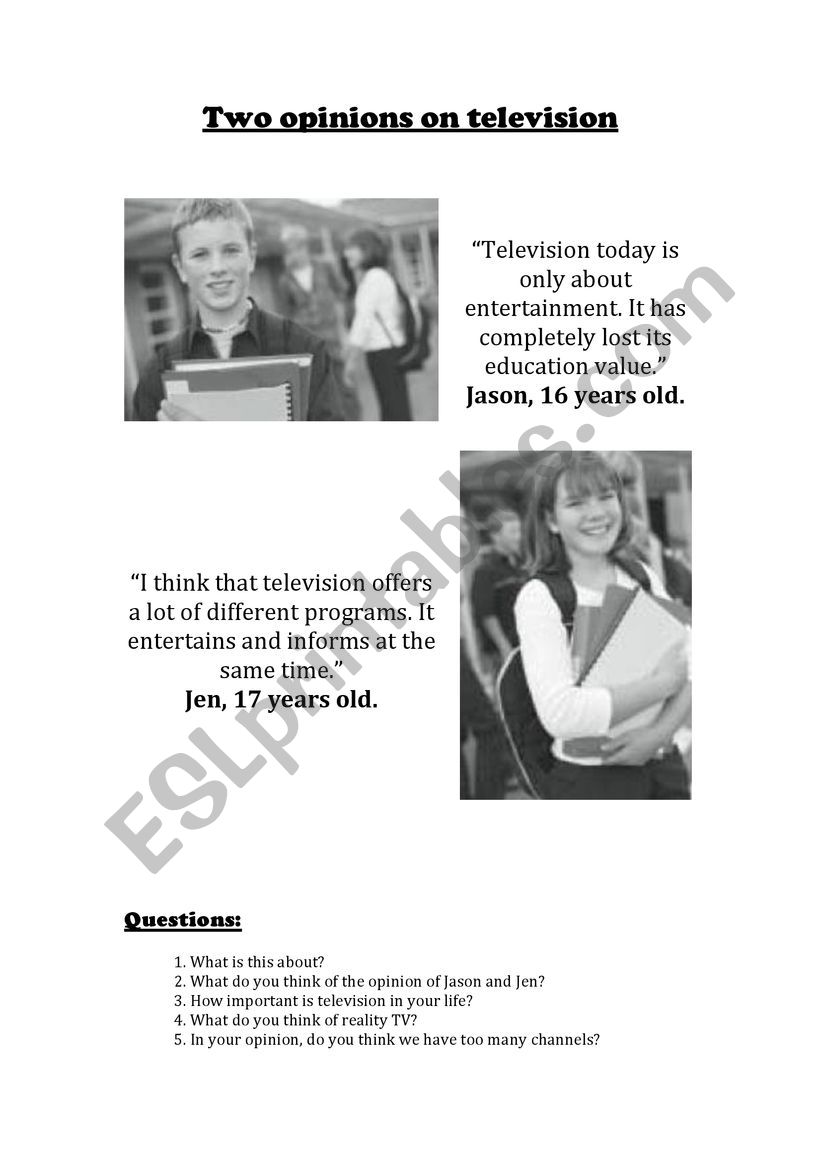 Two Opinions on Television worksheet