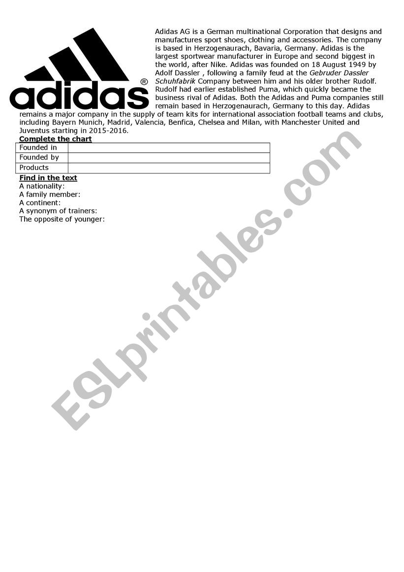Adidas File worksheet