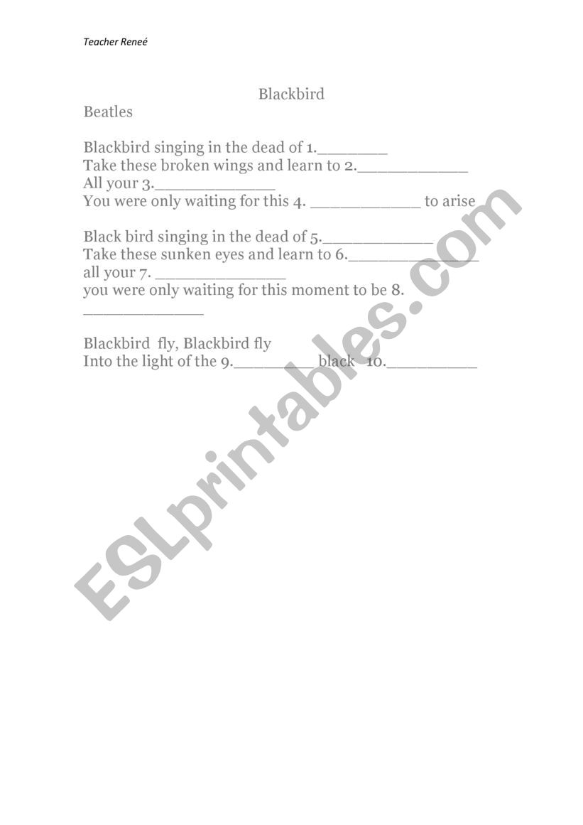 Blackbird worksheet