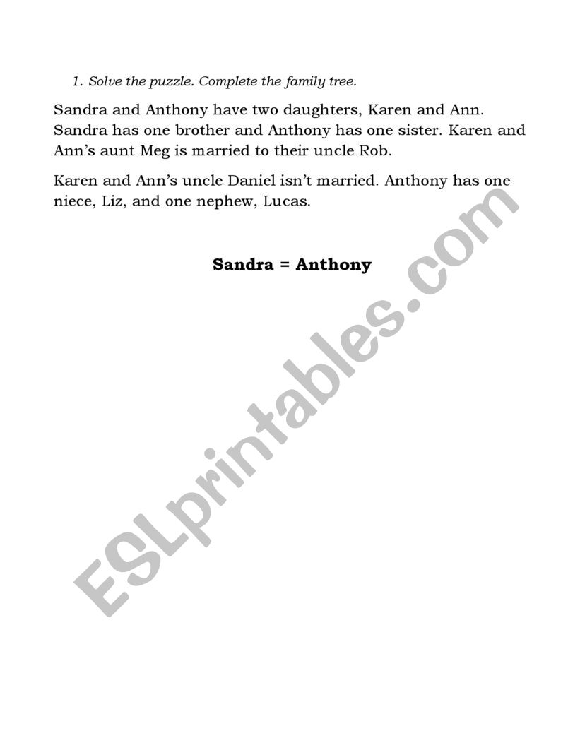 FAMILY TREE PUZZLE  worksheet