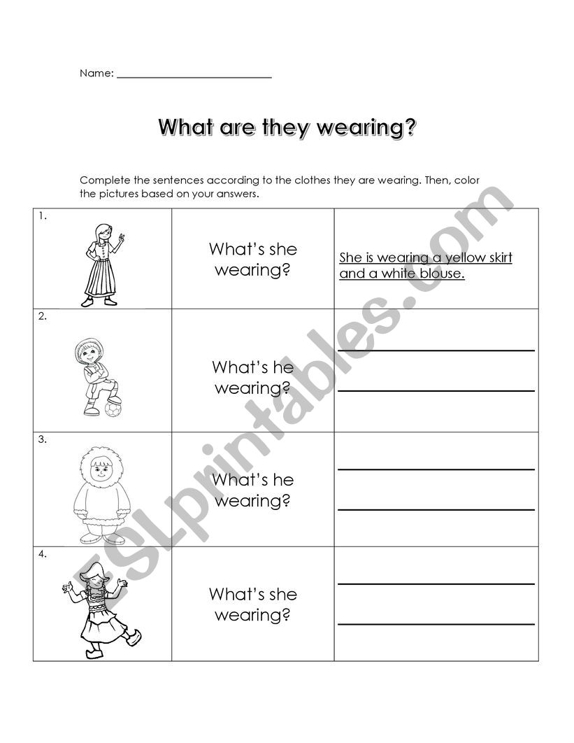 What are they wearing? worksheet