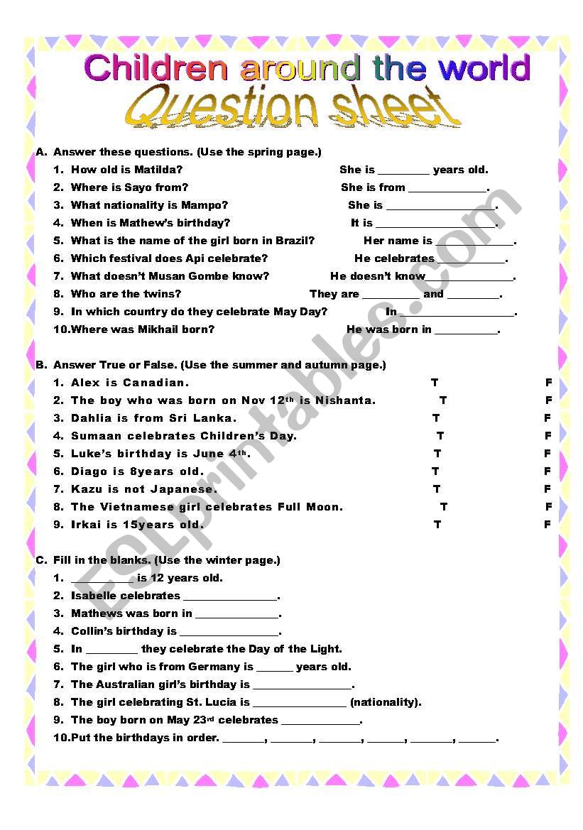 Children around the world 4 worksheet