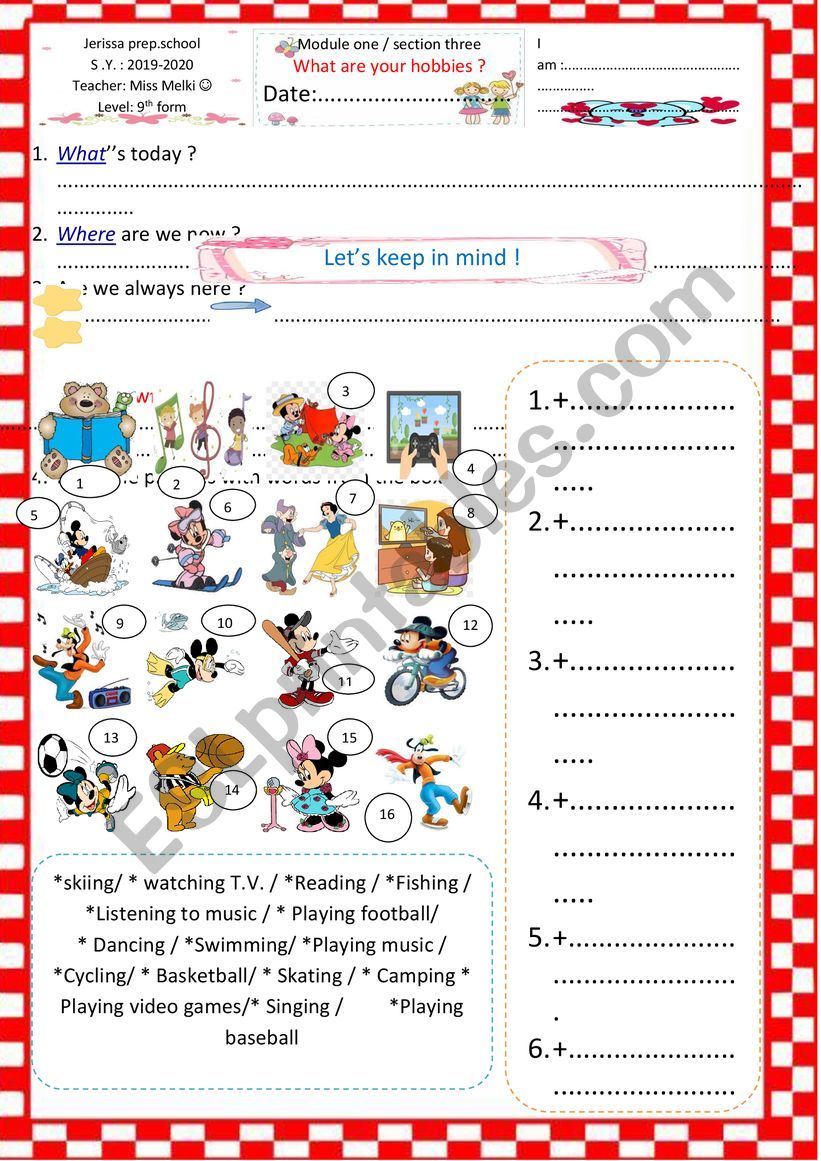 whatÂ´s your favourite hobby? worksheet