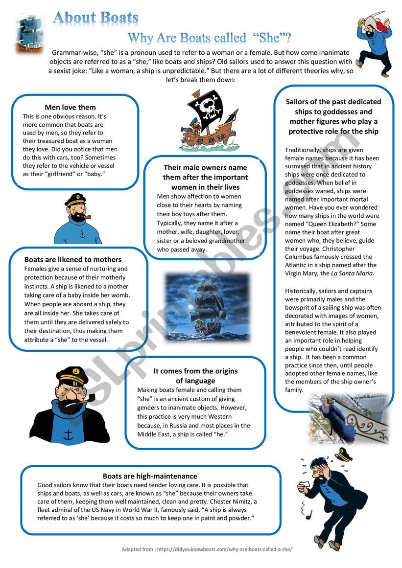 About boats Why are boats called "She" + Reading comprehension + Vocabulary + listening