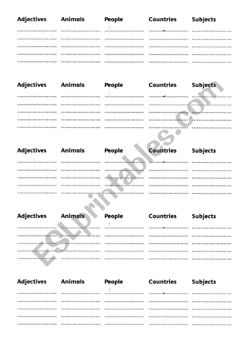 Game worksheet