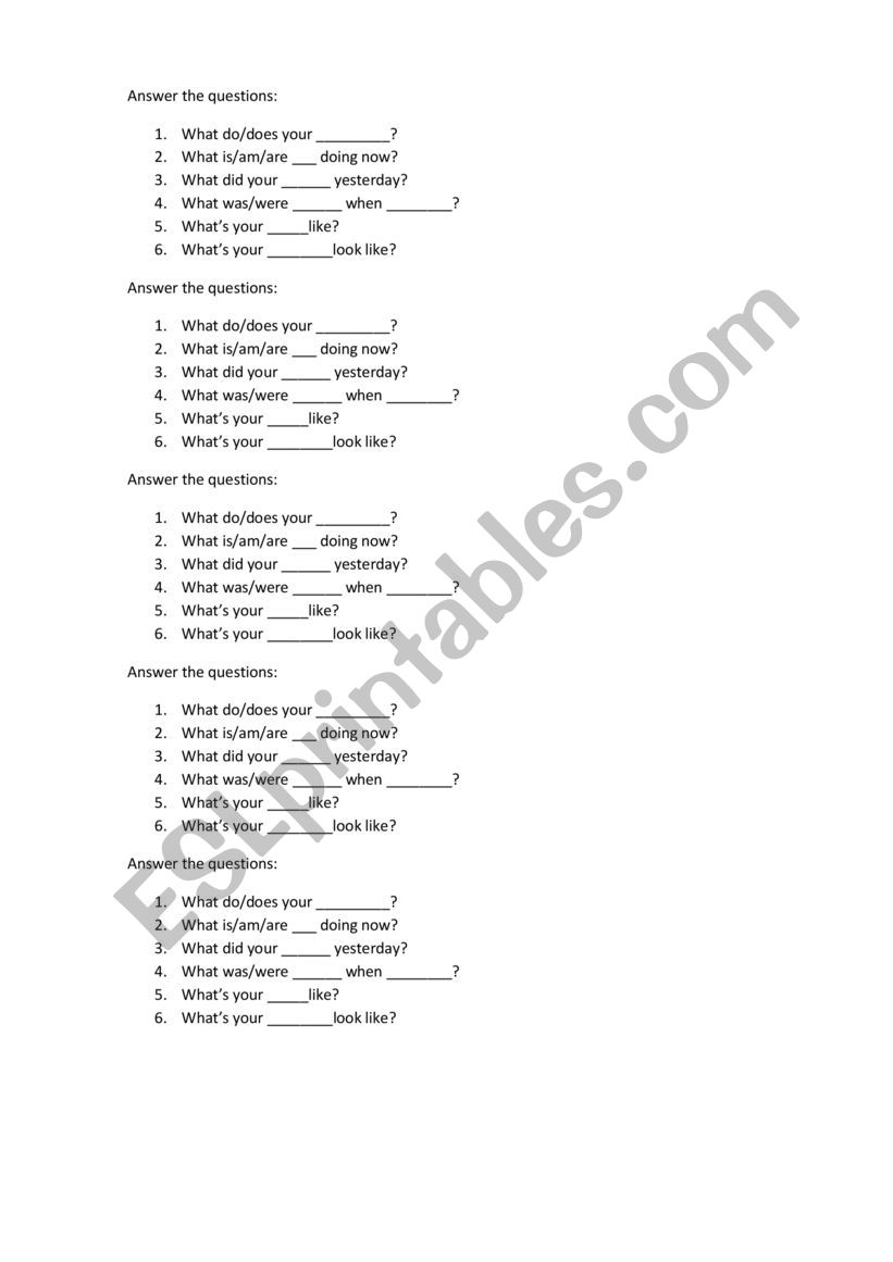 Questions in present and past (gap filling)