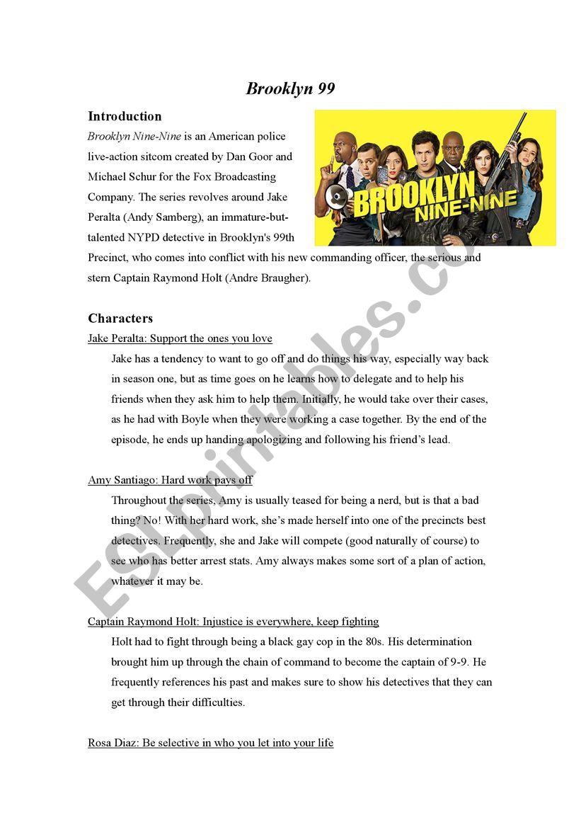 Brooklyn 99 worksheet