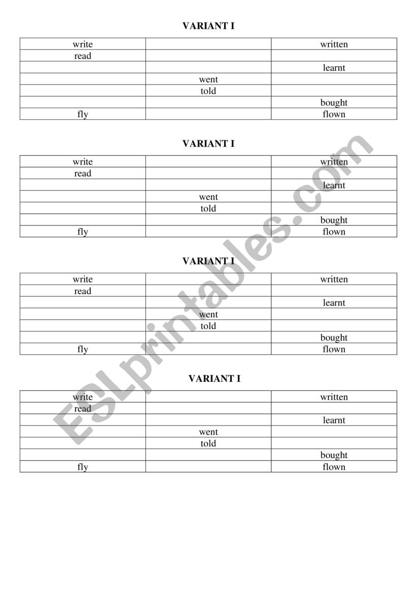 TEST Irregular verbs worksheet