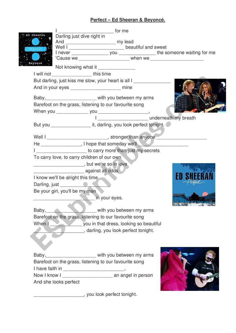 Ed Sheeran - Perfect (song) worksheet