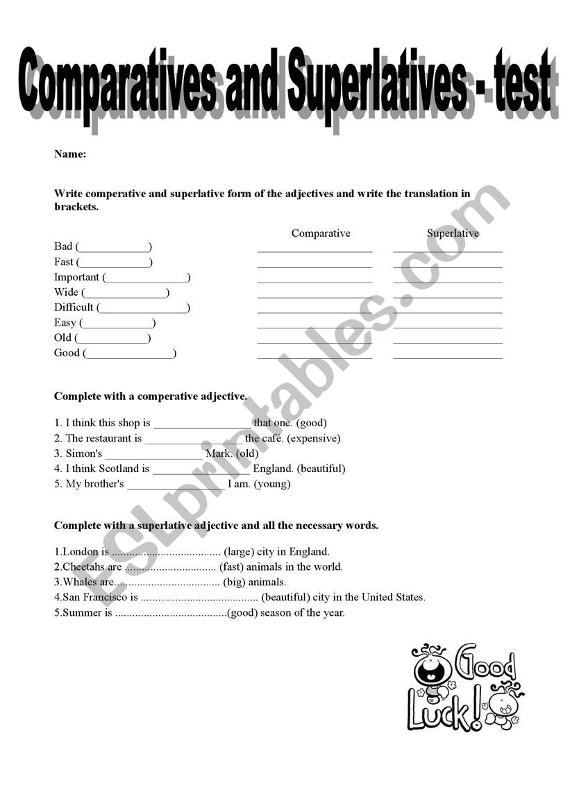 Comparatives and Superlatives worksheet