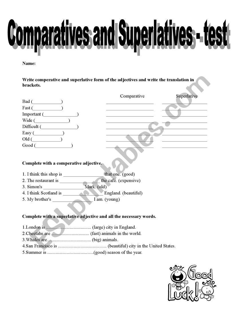 Comparatives and Superlatives worksheet