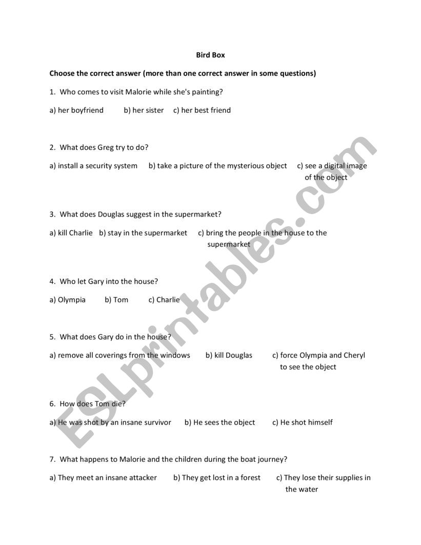 Movie - Bird Box worksheet