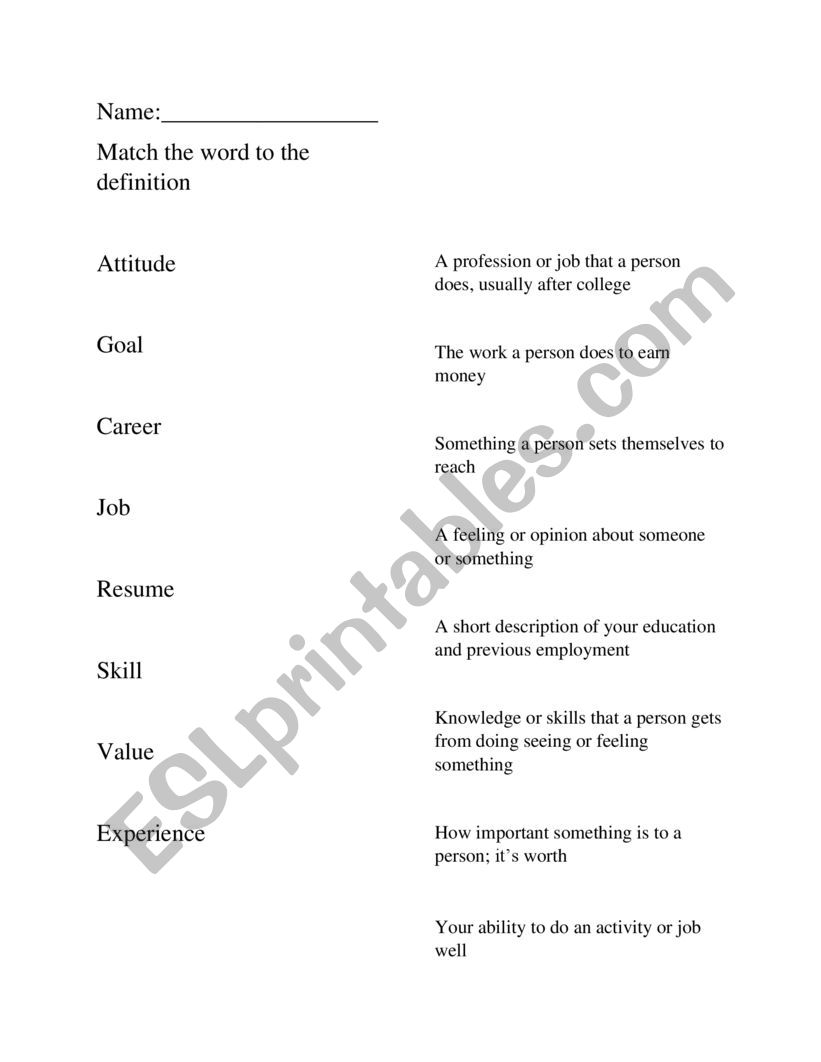 Transition Words Match to Definition