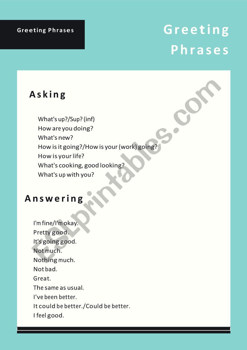 Greeting phrases worksheet