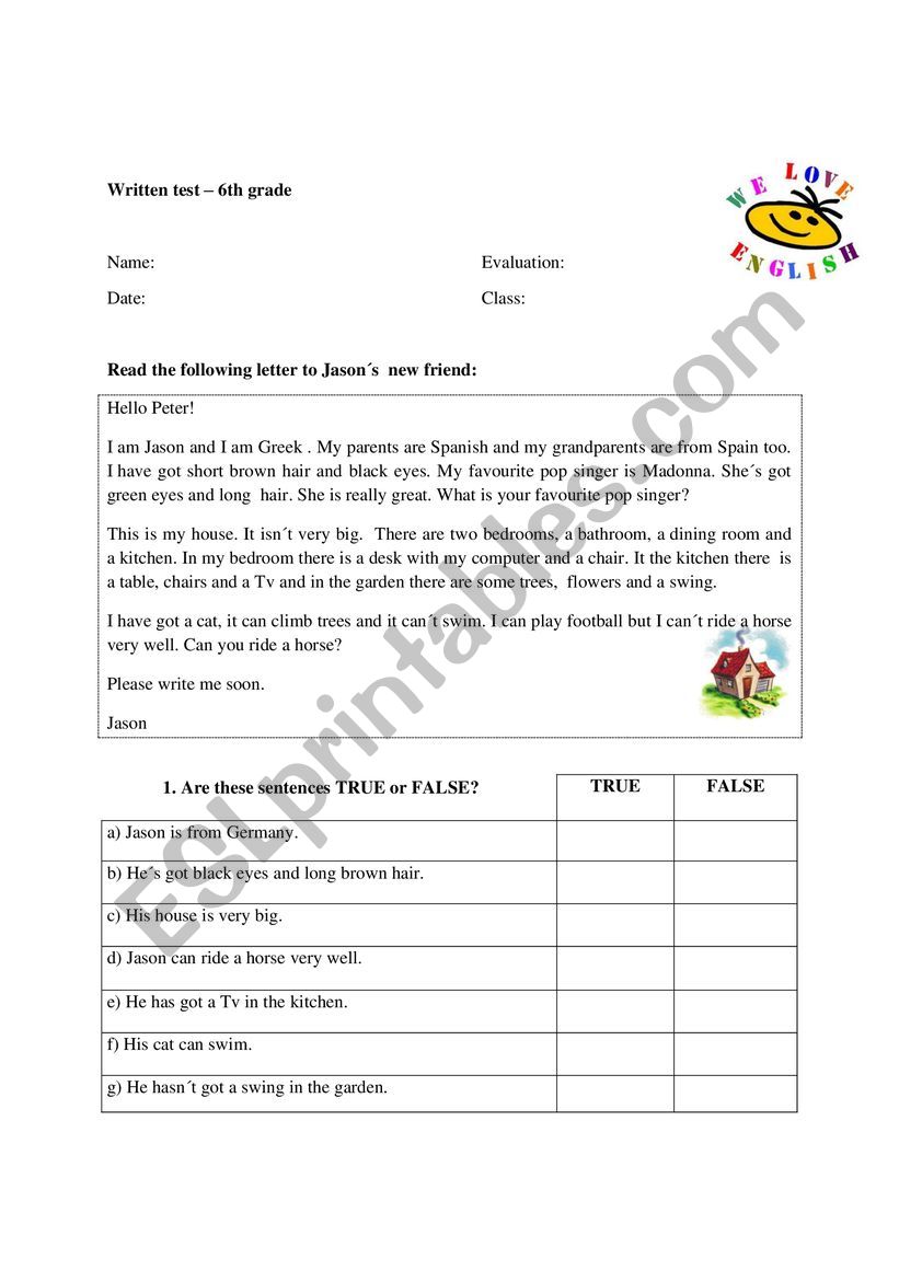 an English test  worksheet