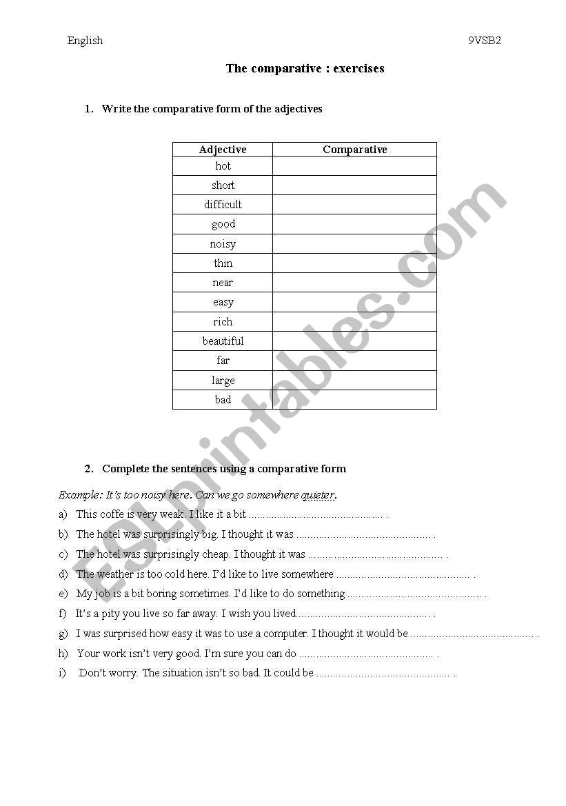 comparatives worksheet