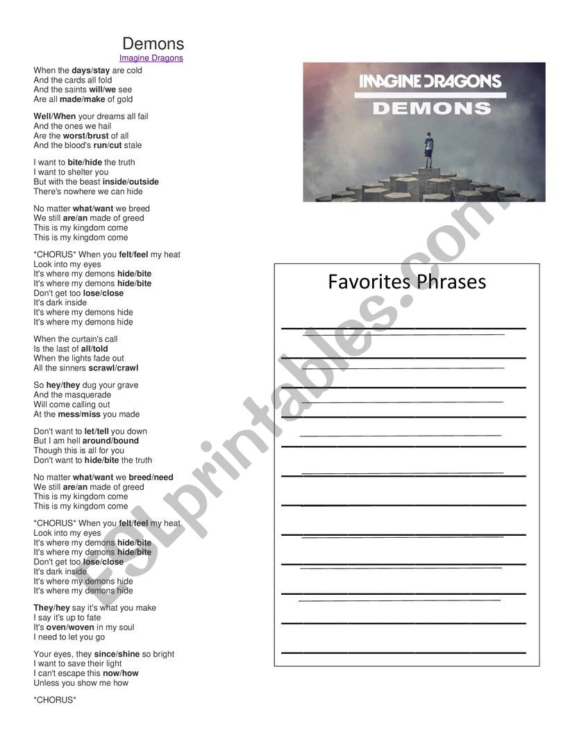 Demons song worksheet
