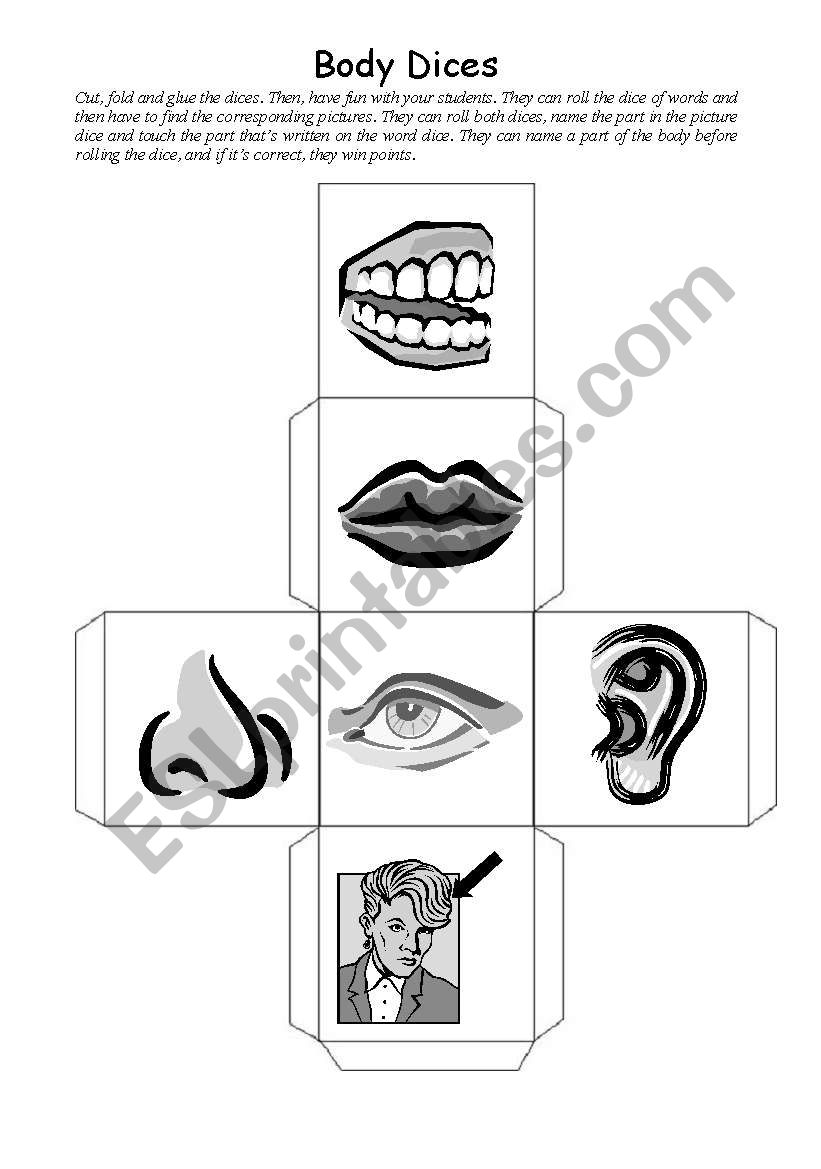 Dice - parts of the body worksheet