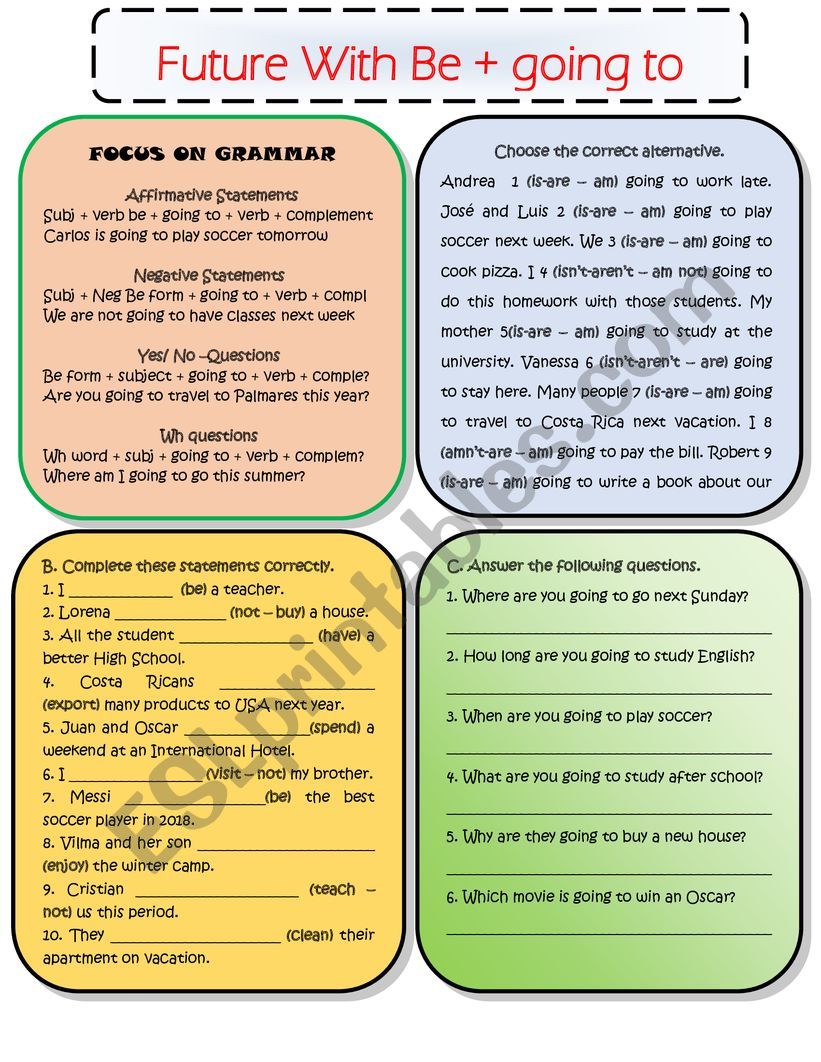 Future tense and going to worksheet