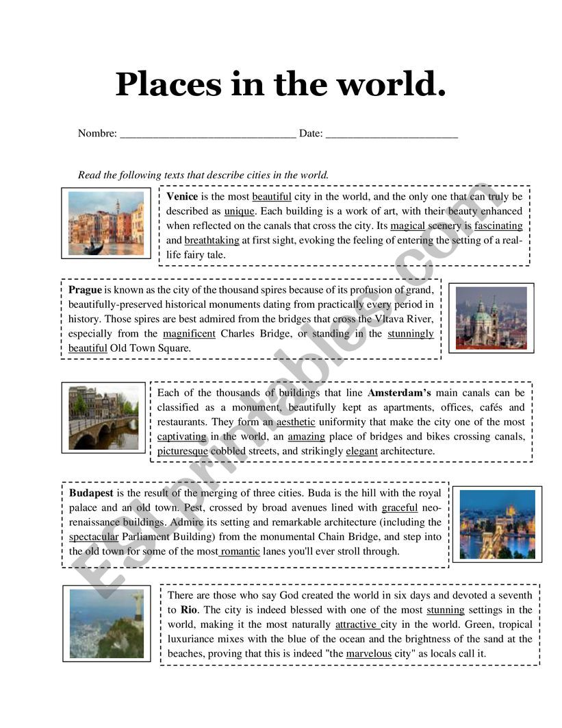 Reading comprehension: places worksheet