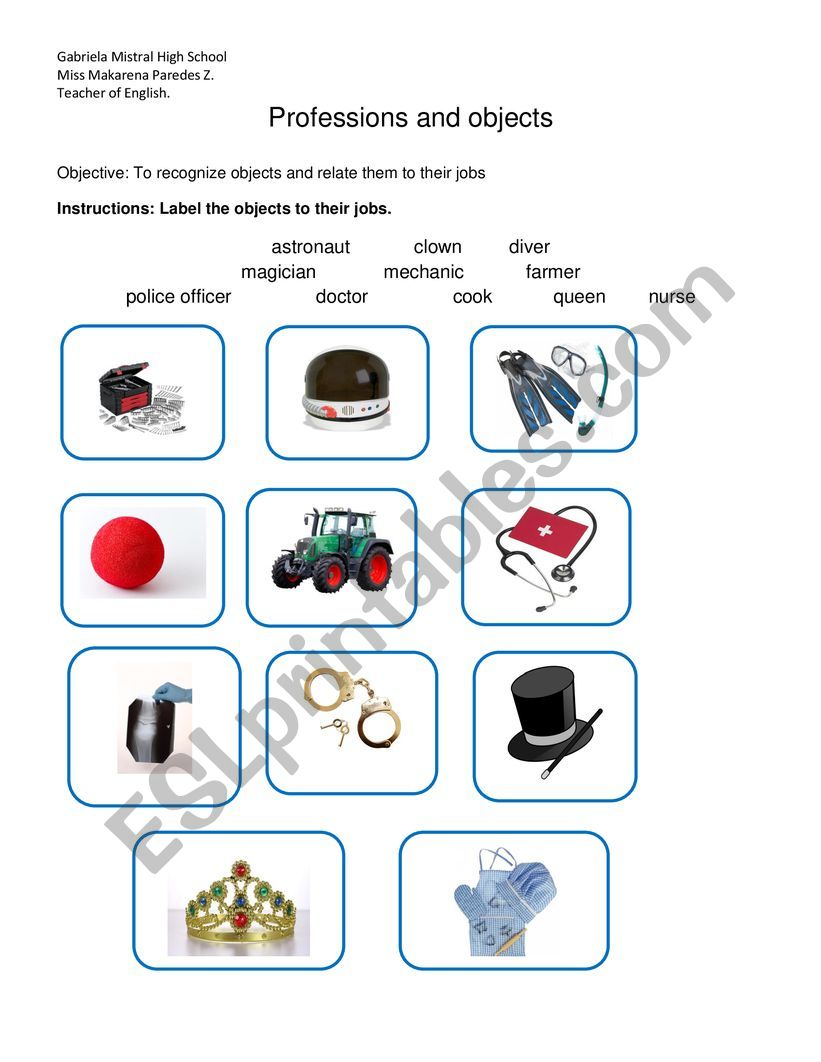 Objects and occupations worksheet